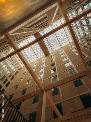 Obraz na plátne Timber-framed atrium rises beneath a large grid of skylights and glass blocks