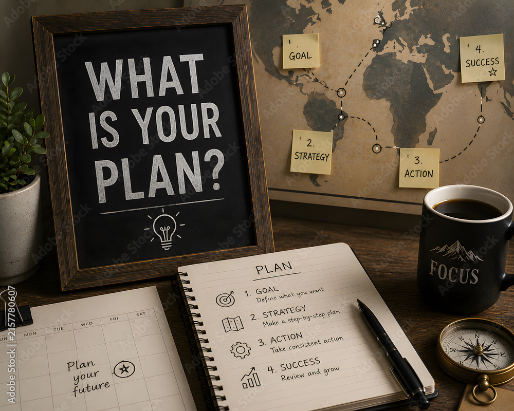 Naklejka premium What Is Your Plan? – Strategy, Planning and Goal Setting Concept