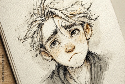 Heroic Youth With a Thoughtful Gaze Captured in Pencil and Ink Generative AI
