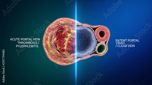 Cross-section of a blood vessel showing acute thrombosis and inflammation