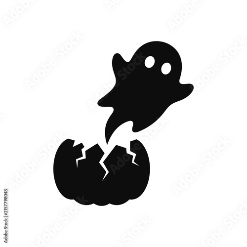 Bild auf Leinwand Silhouette of ghost emerging from a cracked egg shell icon