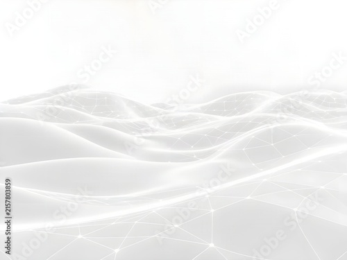 Minimalist White and Silver Wireframe Mesh Waves Abstract Technology Background