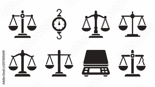 Collection of various weight scales and balance icons.