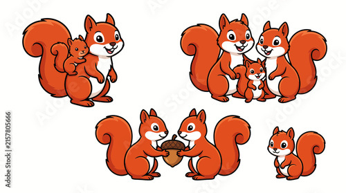 Cute cartoon squirrel family characters collection.