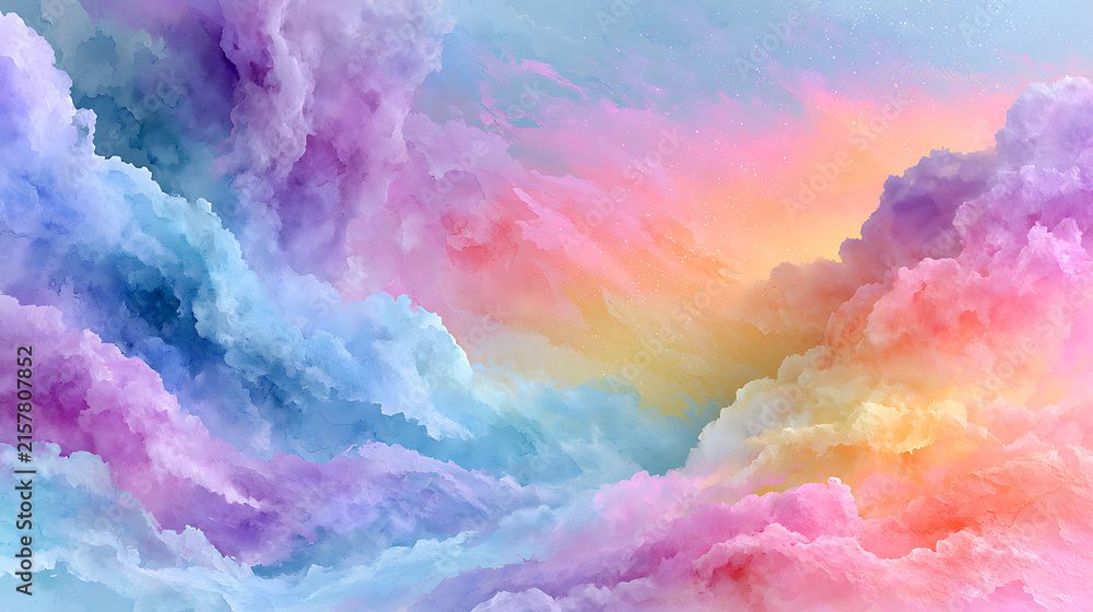 Fototapeta premium Pastel clouds form a vibrant watercolor painted sky