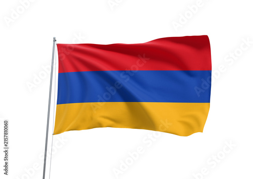 Canvastavla Waving Armenian national flag in red, blue and orange on a silver flagpole, isolated on a transparent background for travel, geography and cultural designs