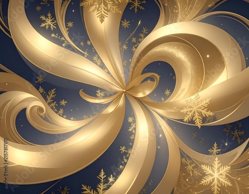 Stylized gold snowflake pattern on dark blue background.