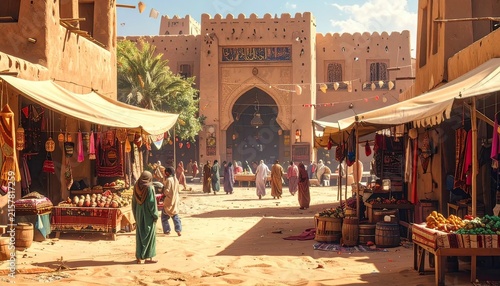 Colorful Bazaar Street Scene in Ancient Fort Medina