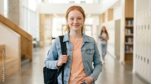 Smiling teen student portrait on a high school campus for growth and development.