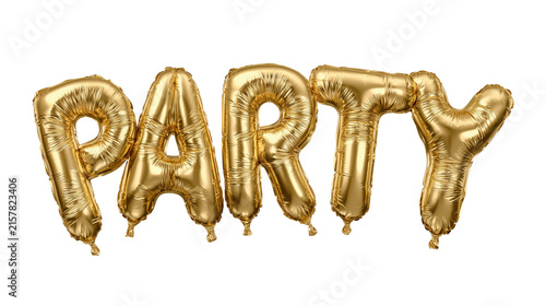 Gold Foil Balloon Party text Style Isolated on Transparent Background, Shiny Metallic Celebration Decoration