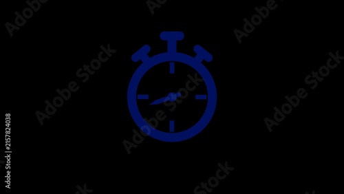Fotografie A simple dark blue silhouette of a stopwatch timer with two buttons on and a circular face displaying hands indicating a specific time on a stark black background
