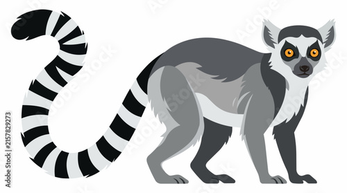 Ring Tailed Lemur Character Illustration Standing with Long Striped Tail for Zoo Nature and Madagascar Wildlife Design