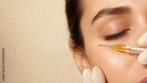 Close up of woman receiving anti-aging facial injection treatment on smooth skin with eyes closed