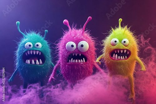 Funny 3D Cartoon Bacteria And Virus Monster Characters With Colorful Expressions Generative AI