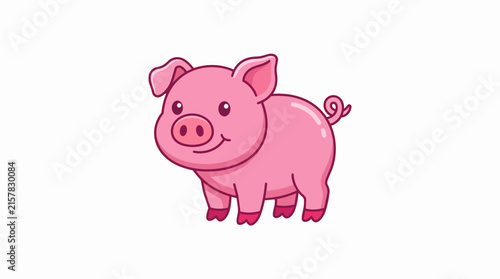 Adorable Pink Piglet Character Design Featuring a Cute Smile and Curly Tail on a Clean White Background