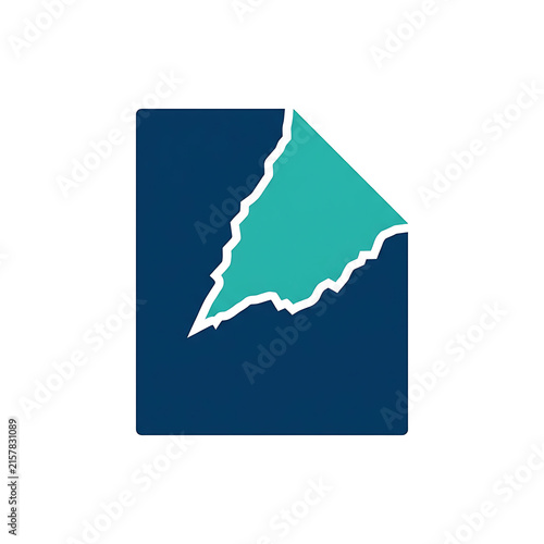 Torn Paper Document With Teal and Navy Blue Abstract Shapes