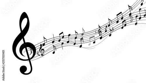 Wavy musical notes staff flowing from treble clef symbol vector