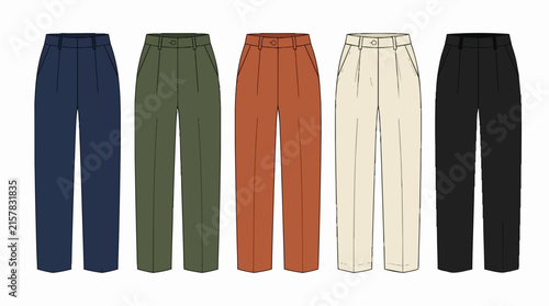 Women Casual High Waisted Wide Leg Pants Collection in Multiple Colors Fashion Technical Drawing Flat Mockup