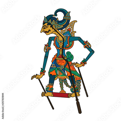 Traditional Indonesian Wayang Kulit Shadow Puppet Character in Vibrant Colors