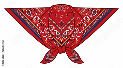 Red Paisley Bandana Handkerchief with Classic Western Pattern Tied in a Knot for Fashion and Accessory Design
