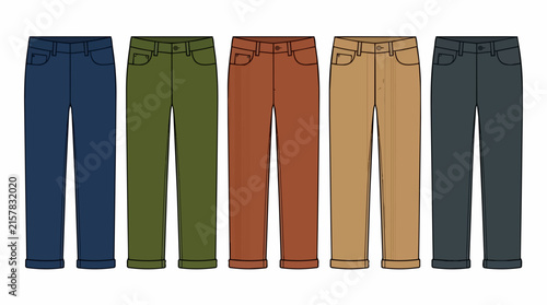 Colorful Casual Men Trousers and Chino Pants Set in Various Earthy Tones for Fashion and Apparel Design