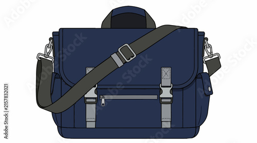 Professional Navy Blue Shoulder Messenger Bag with Buckle Straps and Pocket for Business Travel and Work