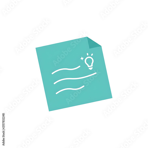 Turquoise Note Paper with Lightbulb Icon and Swirls