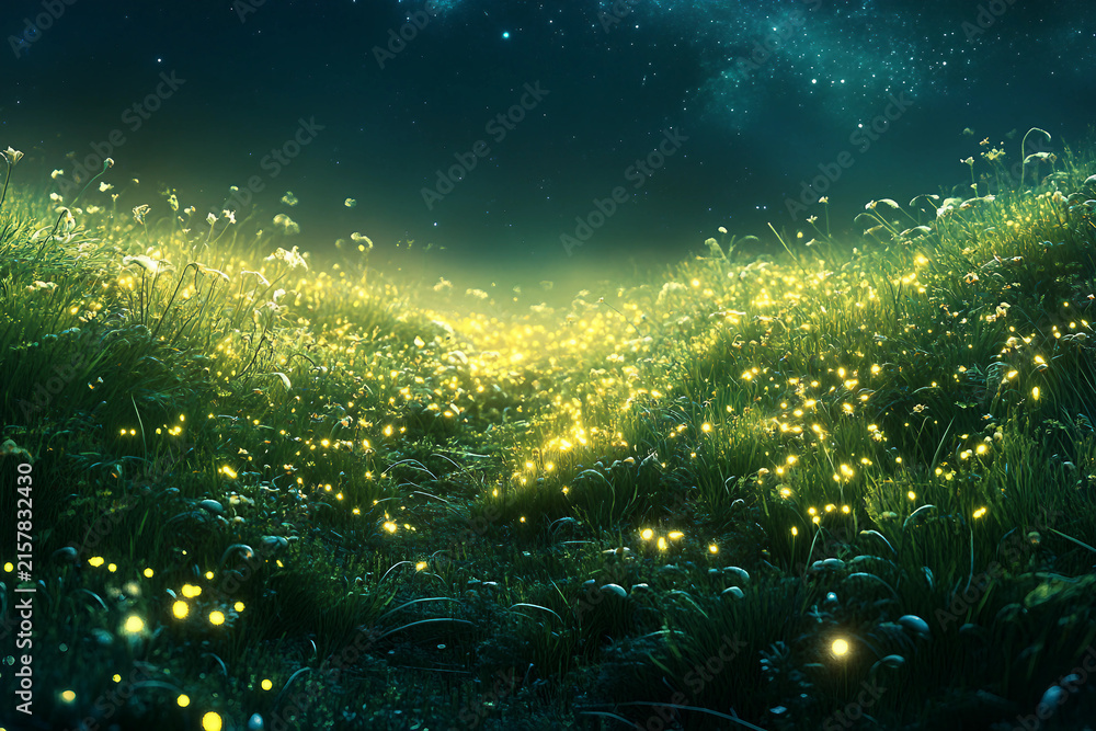 Fototapeta premium Glowing alien plants nature fantasy landscape on fictional extraterrestrial world planet generative ai