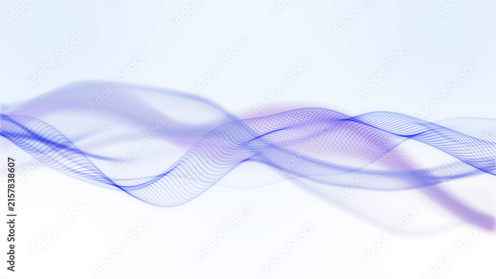 Naklejka premium Blue and purple translucent mesh waves move gently on a light background, forming a soft abstract technology motion backdrop with clean modern style