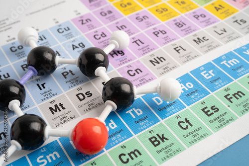 Quadro su tela Molecules chemical on a periodic table background.
