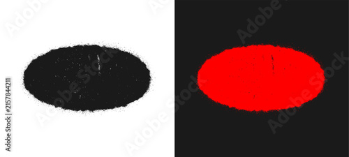 Elongated oval ellipse spray paint block icon crafted with coarse stipple noise surface. Isolated dirty abstract geometric element suitable for badge base and apparel art.