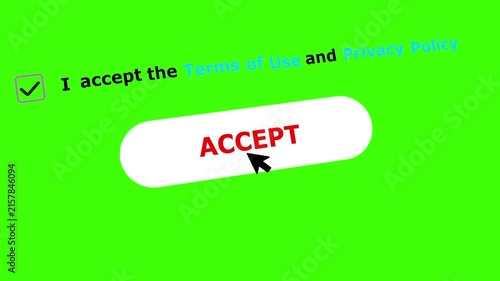 Cursor clicking accept button and checking terms of use checkbox UI animation