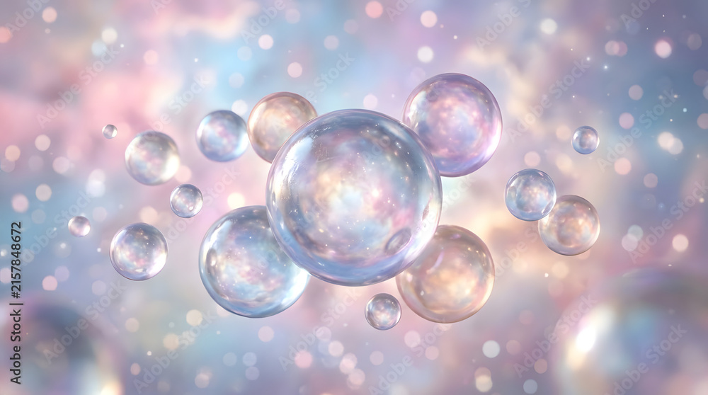 Fototapeta premium Iridescent Bubbles on Soft Pastel Background