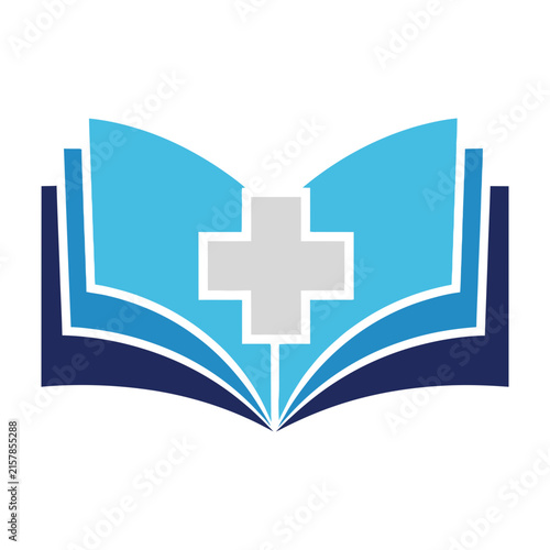 Medical Education Logo Design with Open Book and Cross Symbol for Healthcare Study and Learning