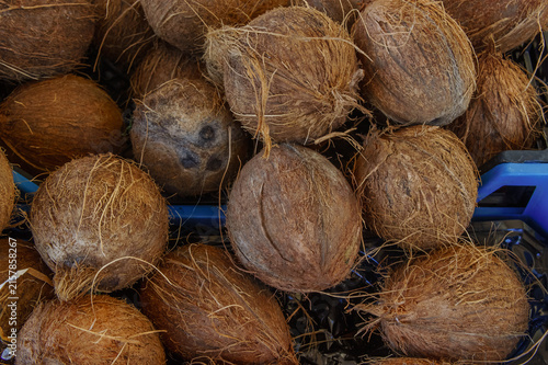 Quadro su tela Exploring the vibrant world of coconuts at a bustling local market in warm tropi