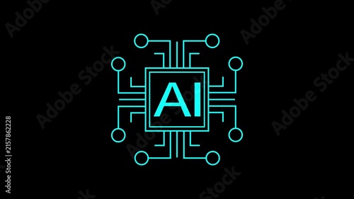 AI Processor Chip Icon with Digital Circuit Connections and Artificial Intelligence Technology on Black Background, 4K Motion Graphics..