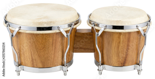 Foto Wooden Bongo Drums Isolated on White Background