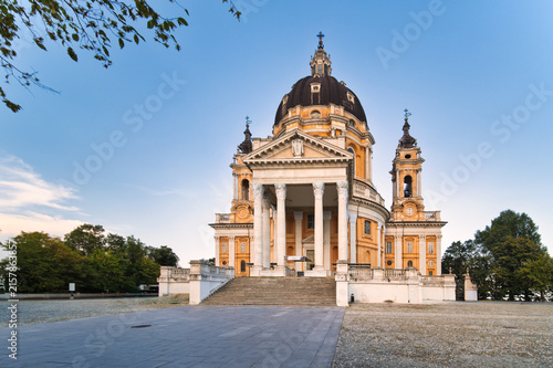 Front View of Basilica of Superga Church with Dome in Turin Italy