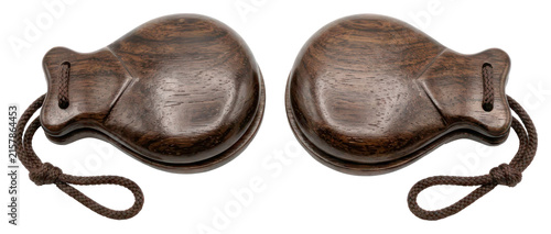 Obraz na plátne Pair of Dark Wooden Castanets Isolated on White