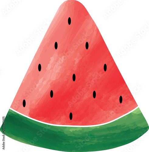 Watermelon Slice Illustration with Black Seeds and Green Rind