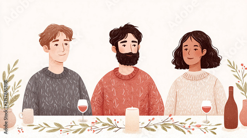 A Cozy Dinner Gathering: Celebrating Friendship with Food and Wine in a Warm, Inviting Atmosphere