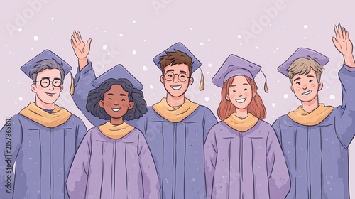 A Joyous Graduation Celebration: Capturing the Spirit of Friendship and Achievement Among Diverse Students in Their Caps and Gowns