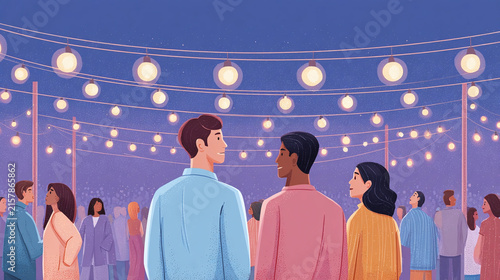 A Vibrant Evening Gathering: Celebrating Life and Connections Under the Festive Lights of Joyful Togetherness