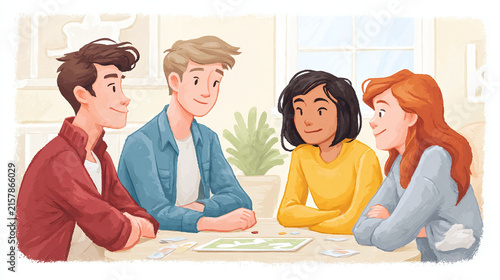 Engaging Gathering: Friends Enjoy a Fun Board Game Session Full of Laughter and Strategy in a Cozy Atmosphere
