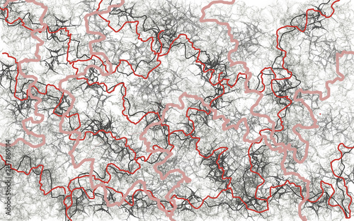 Fotografie Neurographic abstract background with random flowing black and white lines, pale