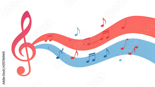 Dynamic wavy ribbon music staff with pink treble clef symbol vector
