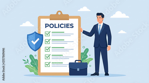 Professional Business Man Presenting Corporate Compliance Policies Checklist for Strategic Growth