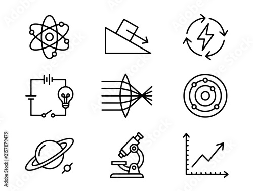 Modern Minimalist Icons Showcasing Science Technology Energy Astronomy Medicine Growth and Innovation Concepts in