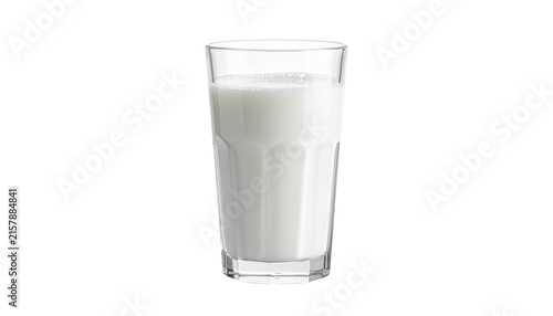 An elegant glass filled with fresh creamy milk, delicately etched floral patterns along the glass exterior, subtle condensation droplets on the surface, isolated on transparent background, PNG.