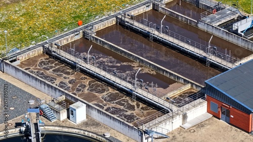 Bild auf Leinwand Aeration Basins at Modern Wastewater Treatment Plant from Above